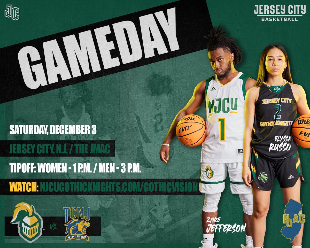NJCUGothicKnights (@njcuathletics) on Twitter photo GAMEDAY | <a href="/NJACSports/">NJAC Sports</a> action, <a href="/njcuwbb/">NJCU Women’s Basketball</a> and <a href="/njcumbb/">NJCUMBB</a> return to that JMAC this afternoon for a big-time doubleheader!
🆚 <a href="/tcnjlions/">TCNJ Athletics</a>
⏰ 1️⃣&3️⃣ p.m.
📍 Jersey City, N.J. / The JMAC
📺/📊 NJCUGothicKnights.com/coverage
#GothicKnights | #JerseyCitysTeam GAMEDAY | <a href="/NJACSports/">NJAC Sports</a> action, <a href="/njcuwbb/">NJCU Women’s Basketball</a> and <a href="/njcumbb/">NJCUMBB</a> return to that JMAC this afternoon for a big-time doubleheader!
🆚 <a href="/tcnjlions/">TCNJ Athletics</a>
⏰ 1️⃣&3️⃣ p.m.
📍 Jersey City, N.J. / The JMAC
📺/📊 NJCUGothicKnights.com/coverage
#GothicKnights | #JerseyCitysTeam