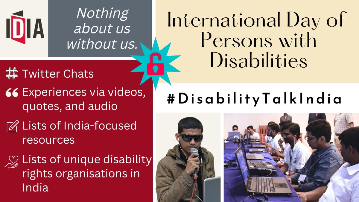 IDIALaw's tweet photo. #DisabilityTalkIndia #IDIALaw
The International Day of Persons with Disabilities has been observed for 30 years now!
We wish to use this opportunity to discuss a range of topics relating to #DisabilityRights in India with a special focus on #intersectionality and #diversity.π₯ https://t.co/mr51Vx1jsS