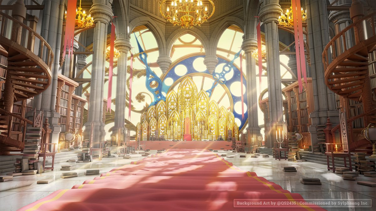 Throne Room.
This is inside the clock tower that visible from the previous background, the idea was a throne room mixed with library, I really like this one!
x.com/QS2435/status/…