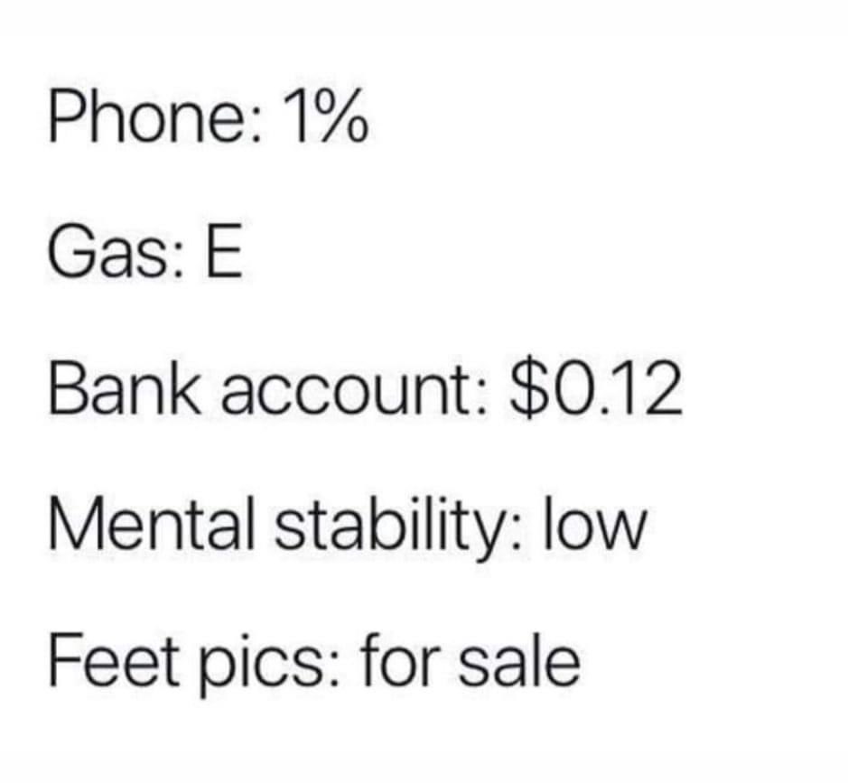 mizzburlesque's tweet photo. #phonedead #nogas #noelectric #broke #skint #mentalhealth #feetpix #forsale #joke #laugh #cashapp #paypalme #empty #energycrisis #uk https://t.co/VHN99A681D
