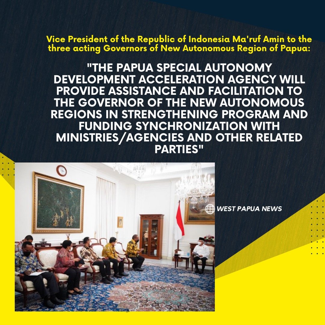 Daniel_Wandik's tweet photo. "THE PAPUA SPECIAL AUTONOMY DEVELOPMENT ACCELERATION AGENCY WILL PROVIDE ASSISTANCE AND FACILITATION TO THE GOVERNOR OF THE NEW AUTONOMOUS REGIONS 

#westpapua #westpapuan #westpapuankri #PapuaIndonesia #indonesia #PapuanLivesMatter #Papuansphoto #PapuaAdalahKita #papua https://t.co/tCWruevD00