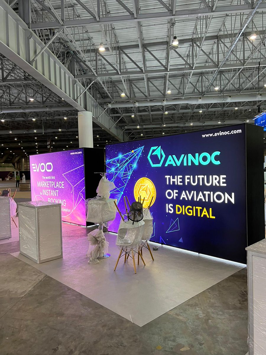 AvinocLtd's tweet photo. Let‘s have a look behind the scenes 🚧 at @MEBAA Show ✈️ Meet #AVINOC &amp; #VOO at Booth 778 &amp; 776 daily from December 6 to 8 at DWC ✈️ #dubai #airshow #aviationtrends #cryptonews https://t.co/t8EqIn7FSV