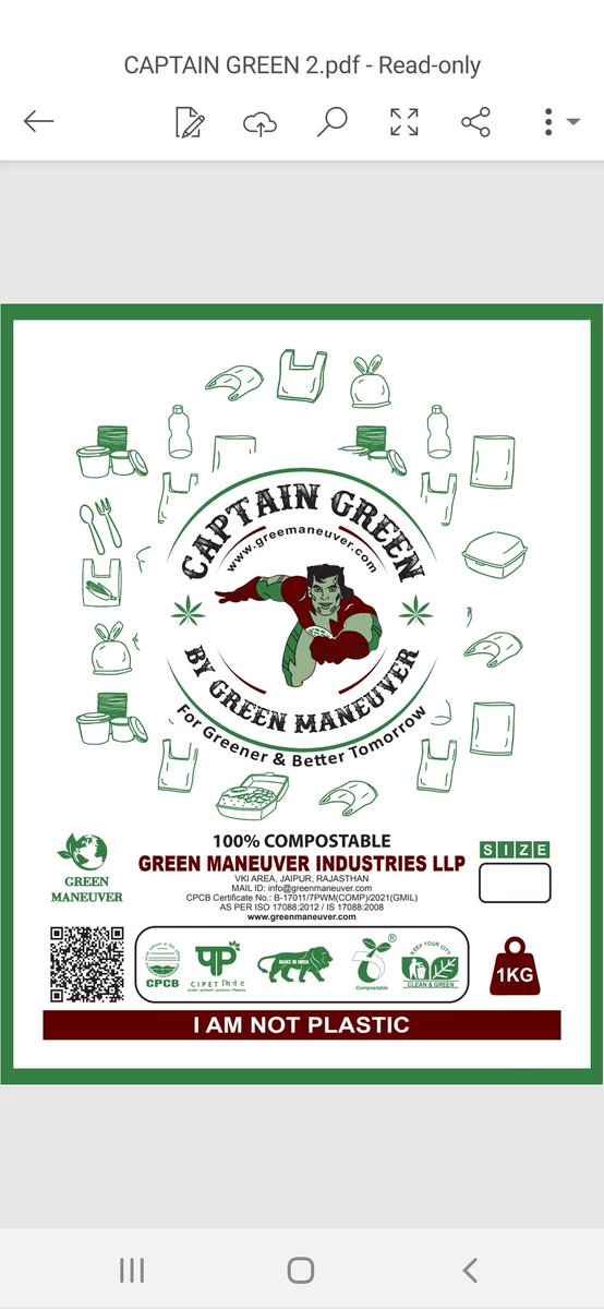 archana_thosar's tweet photo. #Compostable #singleuseplastic #plasticpollution #hazardouswaste
#greenmaneuverindustries
#captaingreen
Proudly introduce our Brand "Captain Green".
I announce an awareness campaign - "every compostable bag is Biodegradable, but every Biodegradable Bag is not compostable". https://t.co/7HkombjeXD