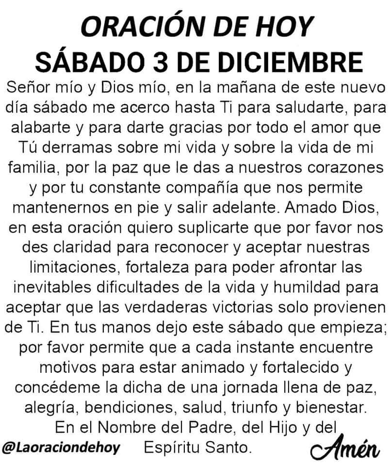 Oración diaria para hoy sábado 3 de diciembre.