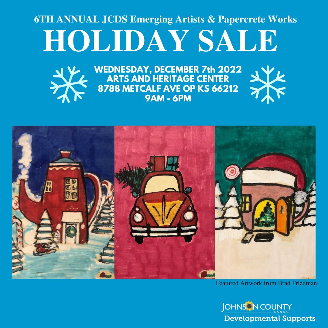 jocogov's tweet photo. Find the perfect gifts 🎁 for your friends &amp; family while also supporting people with intellectual &amp; developmental disabilities at the 6th Annual @jocoJCDS Emerging Artists &amp; Papercrete Works holiday sale! ➡️ https://t.co/4wB3WwcWTD

#InternationalDayofPersonswithDisabilities https://t.co/IPDM7U0KW4