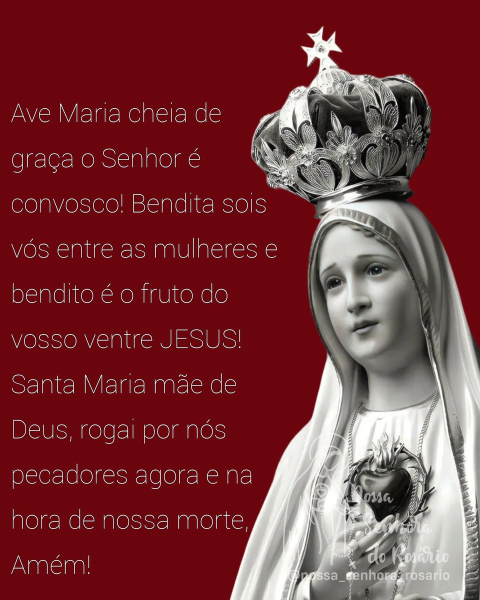 NSenhoraRosario's tweet photo. Sábado: dia dedicado a Nossa Senhora! Rezemos juntos uma Ave Maria 

Ave Maria cheia de graça o Senhor é convosco! Bendita sois vós entre as mulheres e bendito é o fruto do vosso ventre JESUS,
Santa Maria mãe de Deus, rogai por nós pecadores agora e na hora de nossa morte, amém! https://t.co/X6DC2rGuM7
