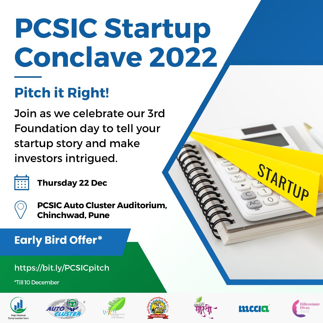 PC_SI_Centre's tweet photo. Pimpri Chinchwad Startup Incubation Centre is back again with the 3rd Edition of the PCSIC Startup Conclave 2022.

📢 Apply to pitch in this edition where curated/shortlisted start-ups across domains/sectors will have the opportunity to pitch to a panel of angel investors/VCs. https://t.co/wXveDYTI3q