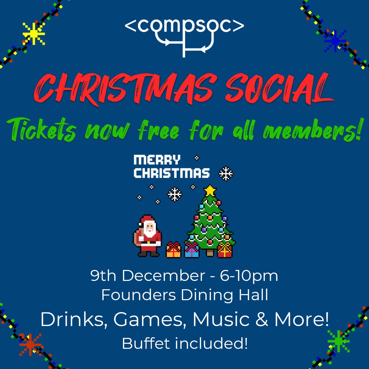 Join us in Founder's Hall next Friday for our Christmas social with a buffet, games, drinks, tunes and more!
Claim your free ticket here at pretix.eu/royalhackaway/…