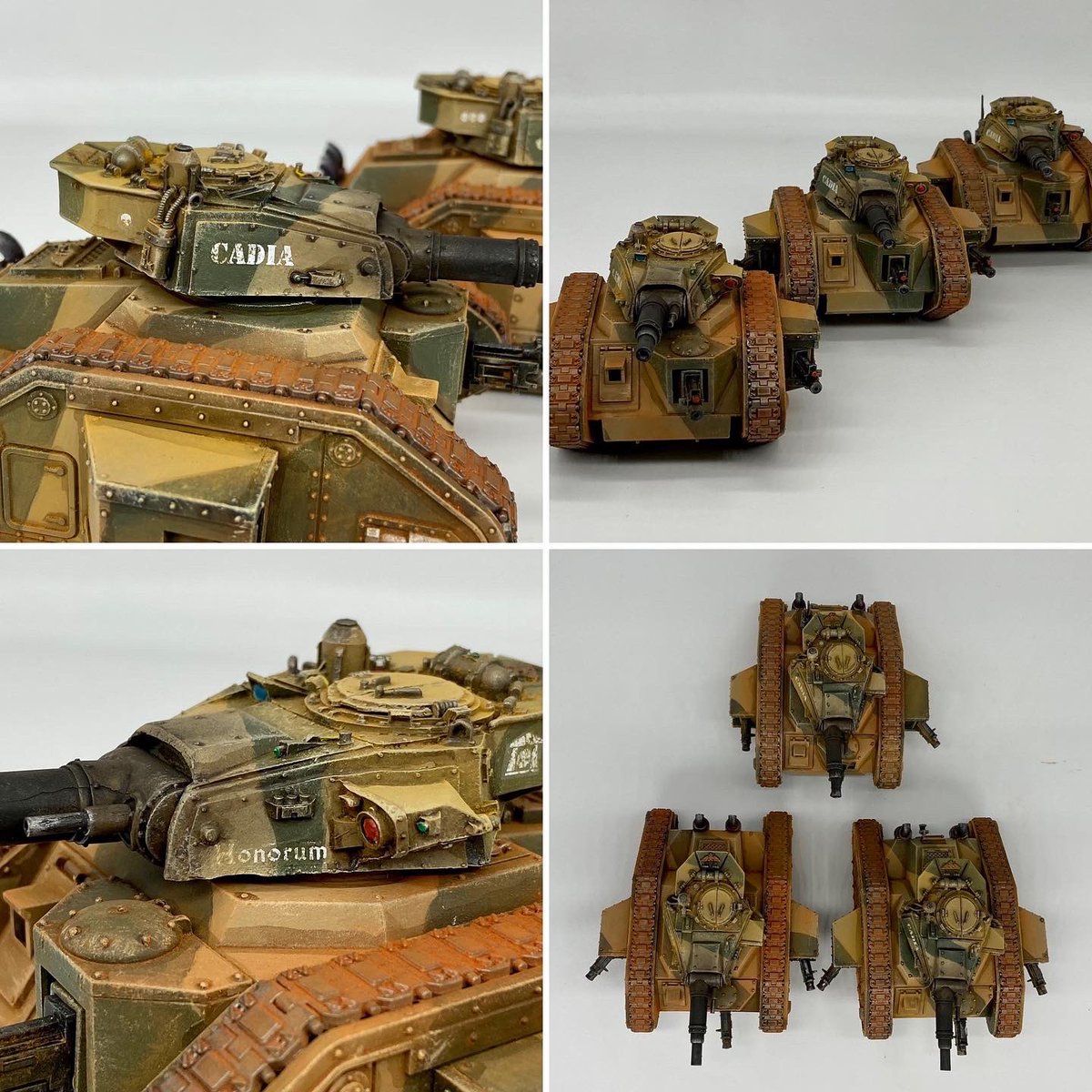 CadianShock's tweet photo. Three new Cadian Leman Russ chassis done. With three barrels from @Beyondthetable on Forgeworld turrets and three regular Vanquisher turrets as spares. #astramilitarum #imperialguard #warmongers #warhammer40k #40k #wh40k #gamesworkshop #warhammer40000 #warhammer https://t.co/r1N0tPRja3