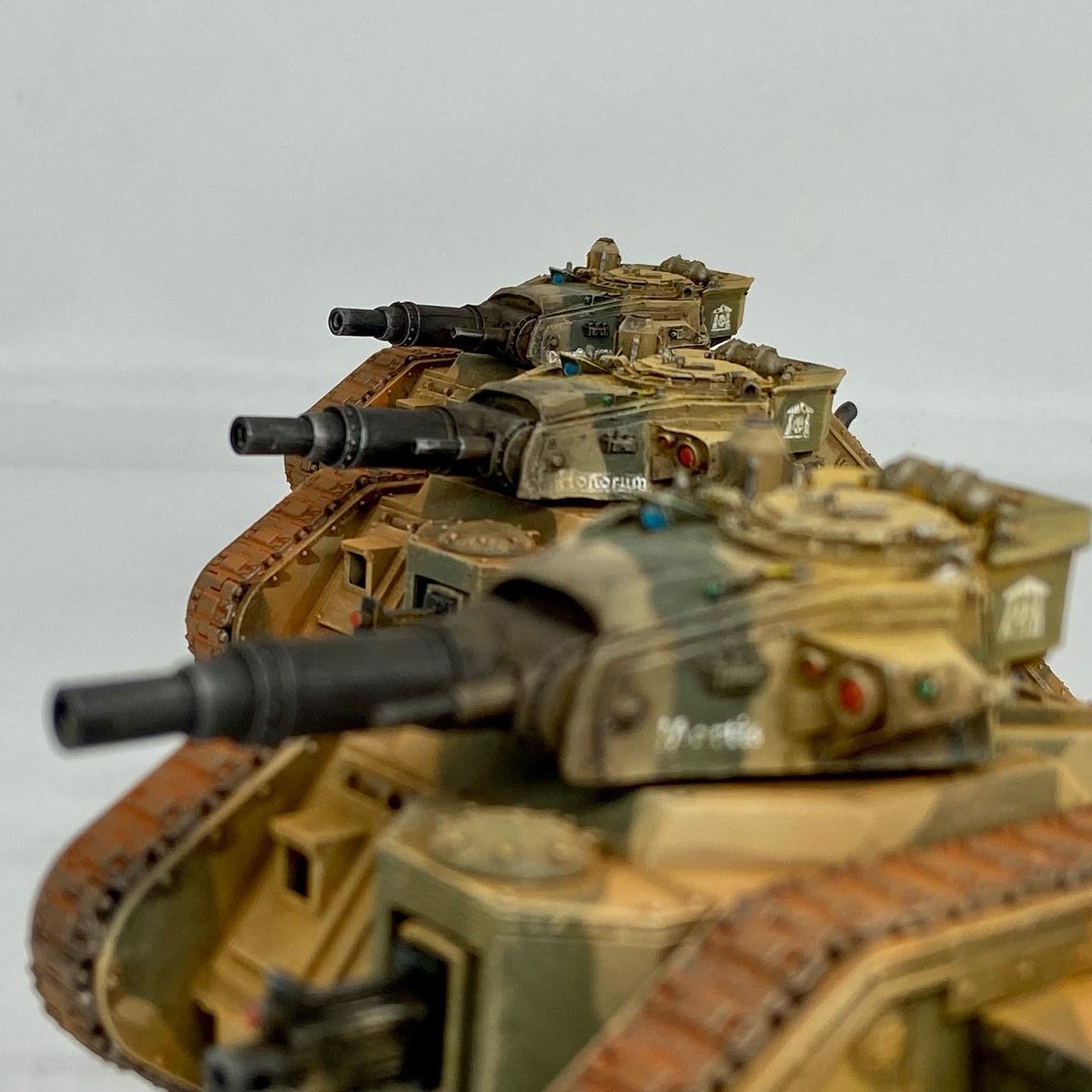 CadianShock's tweet photo. Three new Cadian Leman Russ chassis done. With three barrels from @Beyondthetable on Forgeworld turrets and three regular Vanquisher turrets as spares. #astramilitarum #imperialguard #warmongers #warhammer40k #40k #wh40k #gamesworkshop #warhammer40000 #warhammer https://t.co/r1N0tPRja3