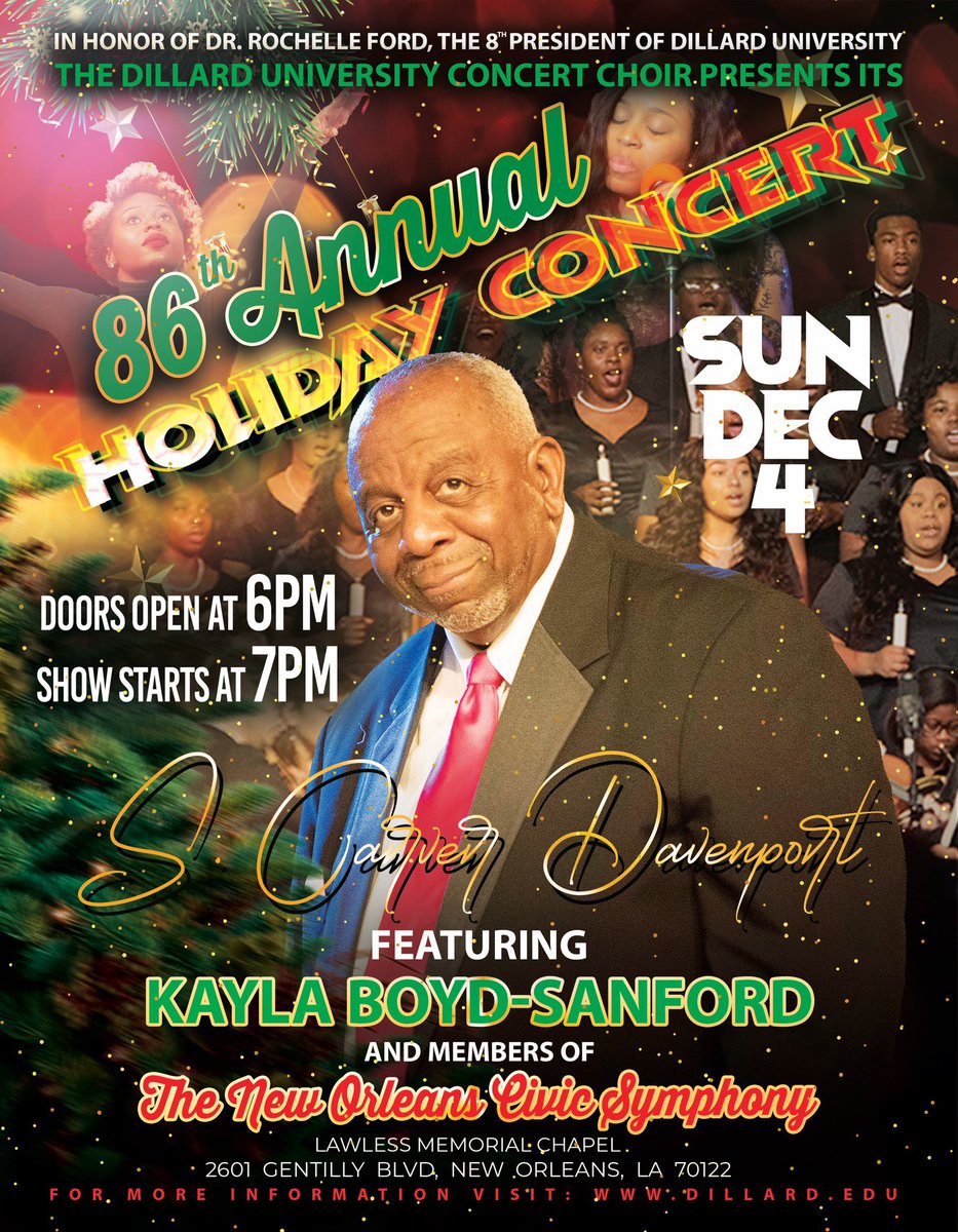 Praise Him, for A Child Is Born! The Dillard University Concert Choir is having our 86th Annual Holiday Concert. Our first one in 3 years! Come and support this Sunday the 4th in Lawless Chapel. Doors open at 5:45. Show starts at 7.