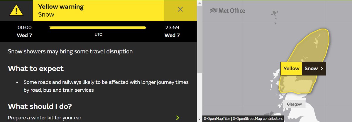 ⚠️ YELLOW WEATHER WARNING⚠️ 

The <a href="/metoffice/">Met Office</a> have issued a YELLOW weather warning for SNOW🌨️

Wednesday (07/12) 00:00 until Wednesday (07/12) 23:59

Full information can be found here 👉 bit.ly/WxWarning

#TakeCare #drivesafe