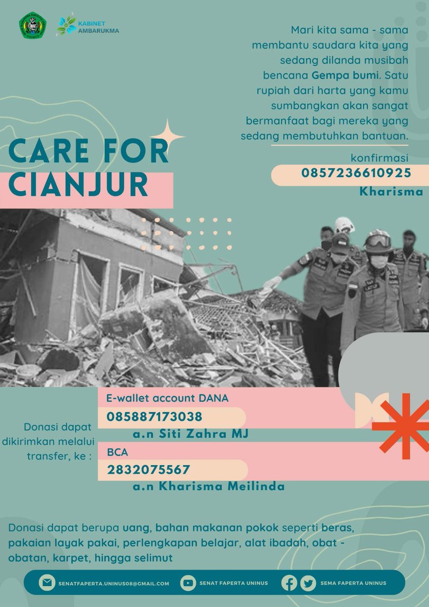 FapertaUninus's tweet photo. [CARE FOR CIANJUR]

Satu rupiah dari harta yang kamu sumbangkan akan sangat bermanfaat bagi mereka yang sedang membutuhkan bantuan.

#Cianjur #CianjurBerduka https://t.co/dBIhP0kQEz