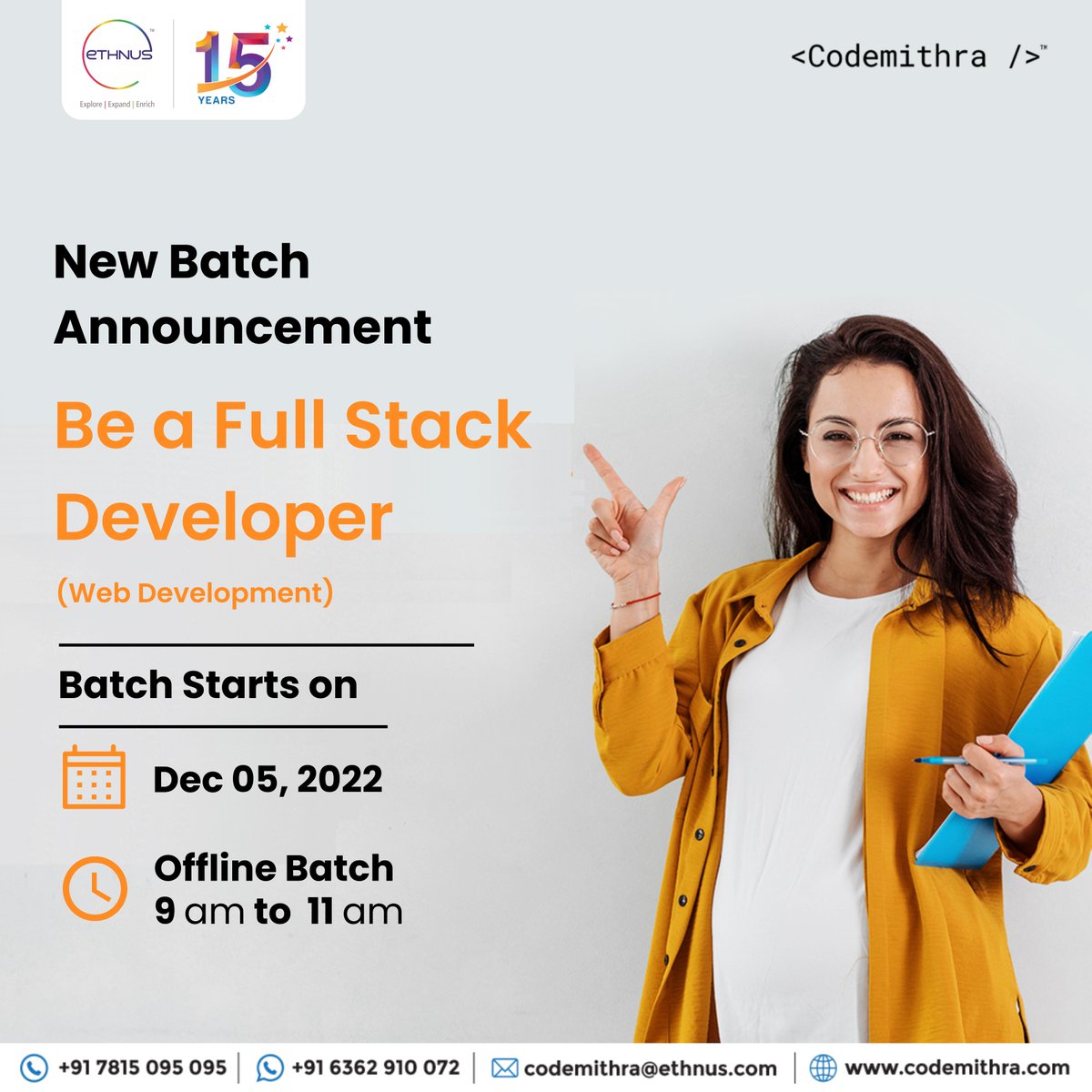 ethnus's tweet photo. New Full Stack batch begins on December 5, 2022, with an offline batch from 9 a.m. to 11 a.m.

For more details, click on the link: https://t.co/oQCnlHV3FI

Ethnus Codemithra Full Stack Course with Continuous Placement Drives

#Ethnus #codemithra #EmergingUs #fullstack https://t.co/lLl4Ddzsy4
