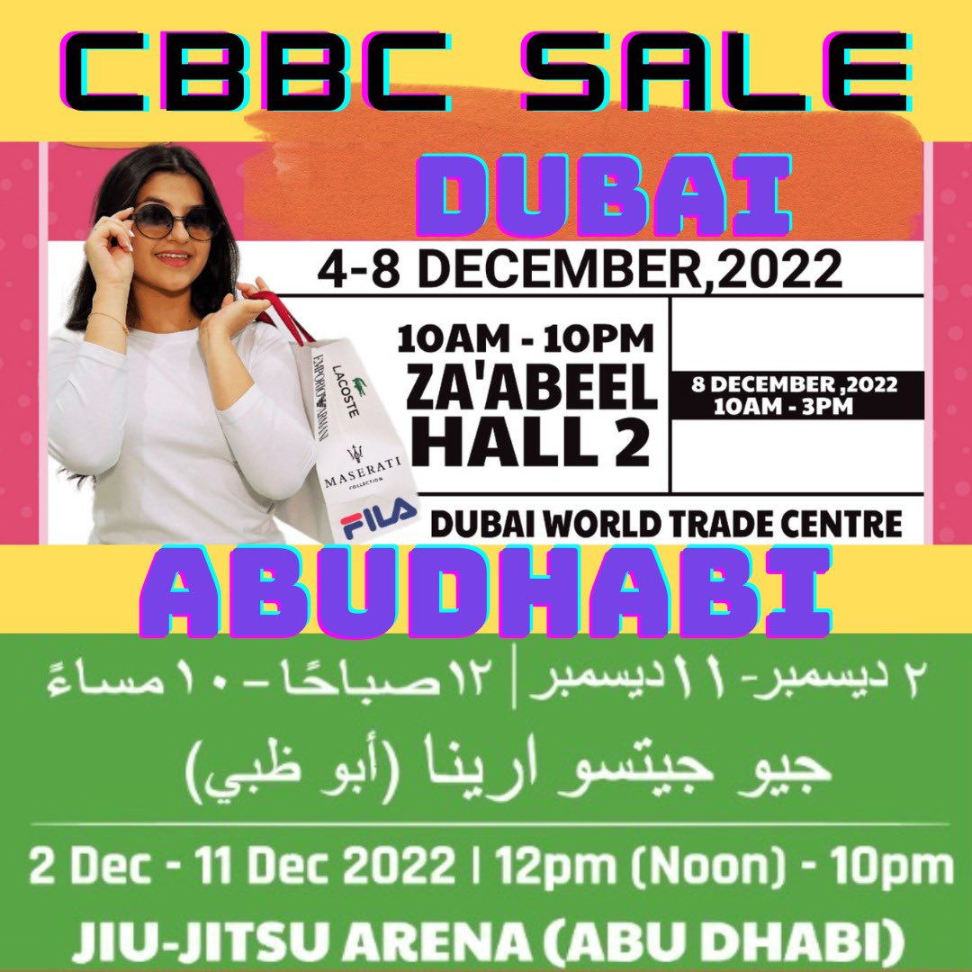 cbbcsale's tweet image. Big Sale in Abu Dhabi!!! 

Big brands and Big discounts!!!

Up to 85% off and flat 50% discount on certain brands! 

Visit us!
Jiu Jitsu Arena, Abu Dhabi
2-11 December
12pm-10pm

@retailabudhabi 

#cbbcsale #family #joy #happiness #dubai #shopping #fashion #lifestyle #promotion