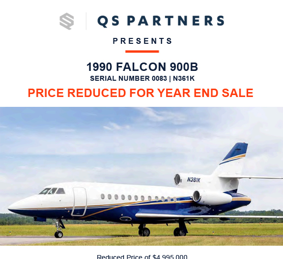 leader_luxury's tweet photo. Price reduced for year end sale – 1990 #Falcon #900B at QS Partners
Engines &amp; APU on MSP Gold
More details at: https://t.co/zuOR840Nxy
#bizjet #bizav #aircraftforsale #privatejet #privateflying #jetforsale #businessaviation

Join our mailing list here:  https://t.co/9wY3wE1hGL https://t.co/pBEsNIMVTT