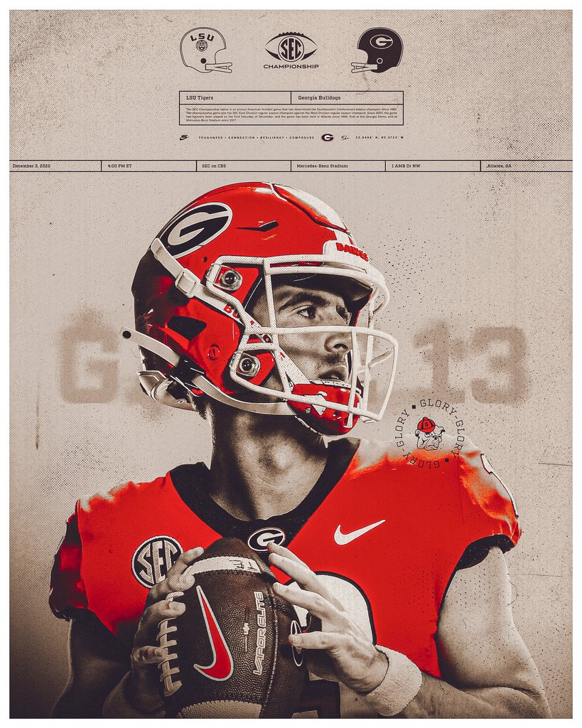 GeorgiaFootball's tweet photo. 𝑪𝒉𝒂𝒎𝒑𝒊𝒐𝒏𝒔𝒉𝒊𝒑 𝑺𝒂𝒕𝒖𝒓𝒅𝒂𝒚

📍: Mercedes-Benz Stadium
🕓️: 4:00 PM ET
📺️: SEC on CBS

#GoDawgs https://t.co/ZmNuLk14Ik