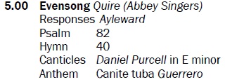 Evensong at 5pm today is sung by Abbey Singers (the cathedral's choir formed of recent former choristers). Including music by #DanielPurcell and #FranciscoGuerrero. All are welcome.
