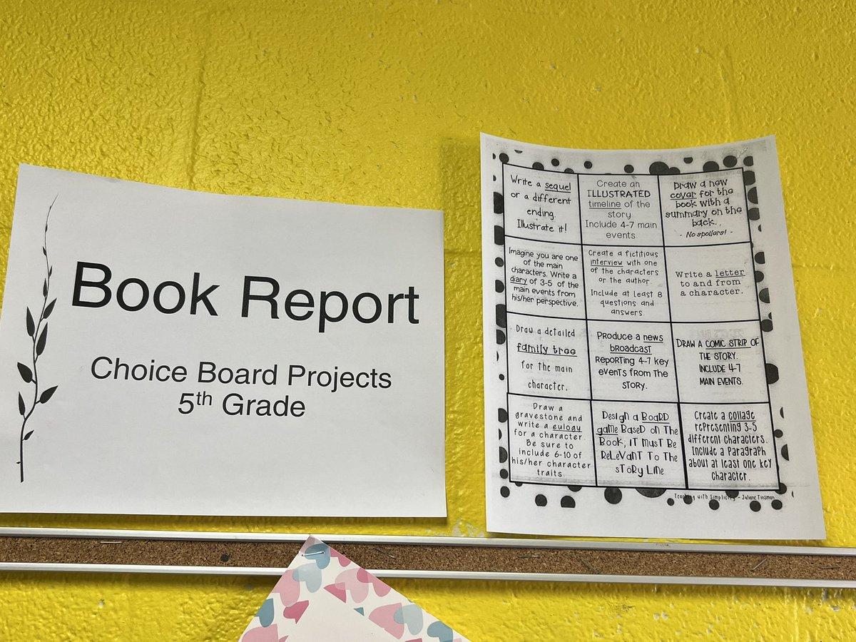 CHES_TAG's tweet image. Our 5th Graders completed Book reports and had a choice of how to complete their projects! Great job students!! Love this @mrsrubinsworld @capitolheightse 
#chesRubin5 #choiceboard 
#projects #studentprojects