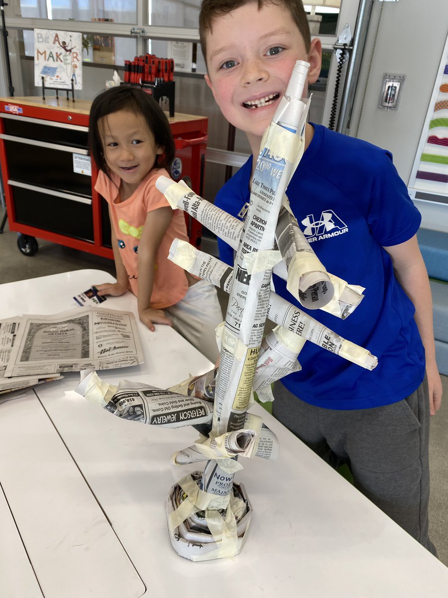 December Kinder STEM - Charlie Brown Christmas Tree Challenge🎄 We focused on teamwork &amp; weight distribution! My favorites - Charlie Brown soundtrack playing &amp; of course the massive amount of masking tape we use! Thanks @ByJakeKurtz for 🗞️to ♻️with! #TheEES