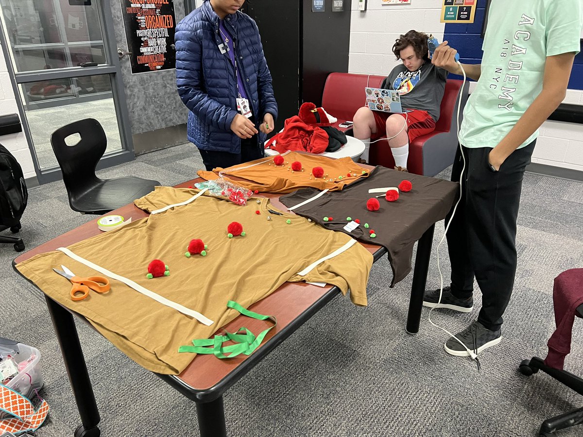 LLCs decorating shirts for the Coppell Christmas parade later today! Can you guess what our theme is? 🍪🌲✨ #NTHCinspire #LearnerLeadershipCouncil