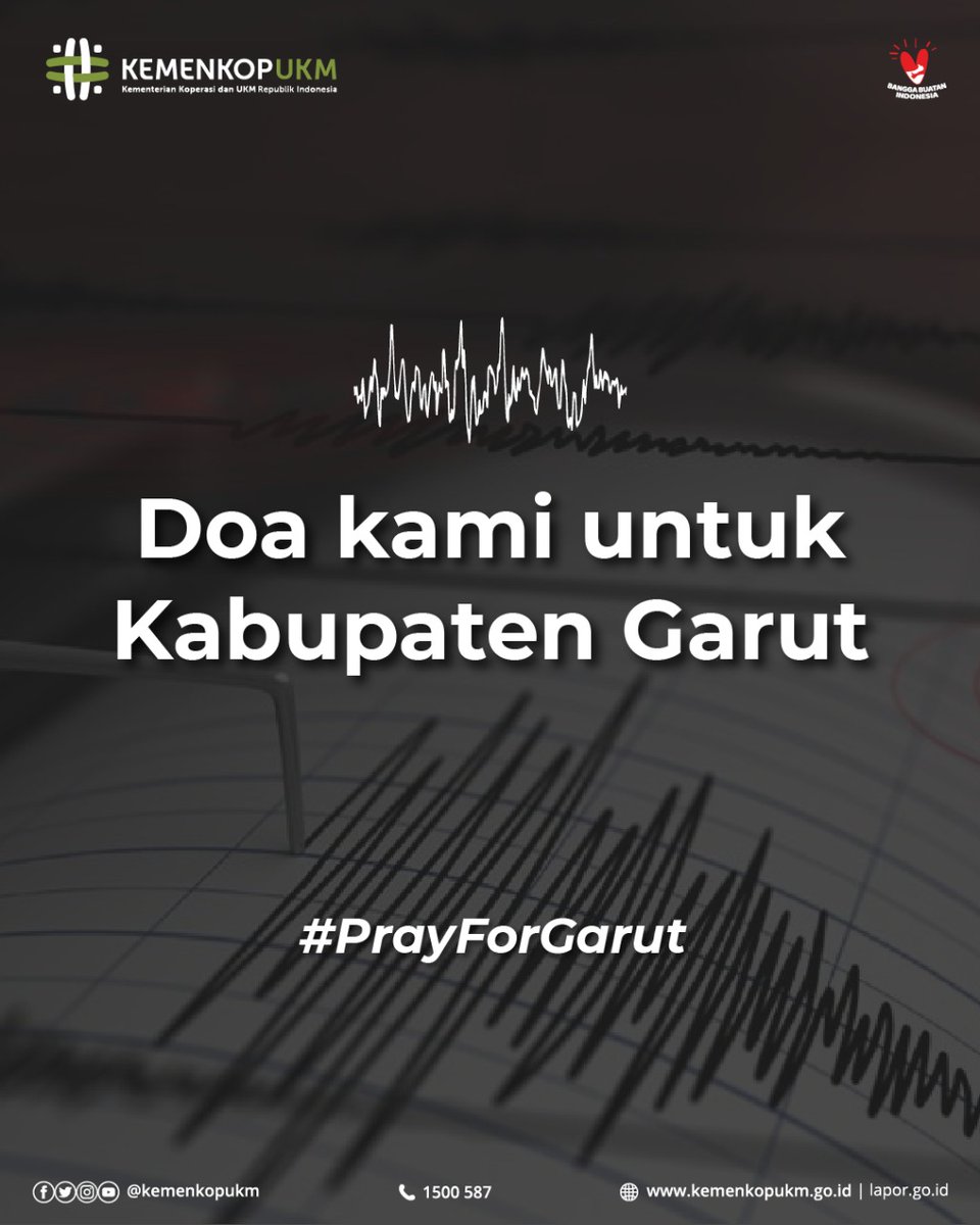 kemenkop_'s tweet photo. Doa untuk Kab. Garut🙏🏻

Sore tadi, Kab. Garut dilanda gempa bumi dgn kekuatan yg cukup besar. Hingga saat ini, belum ada laporan kerusakan ataupun luka dari warganya. Semoga kita semua, terutama warga Kab. Garut dan sekitarnya senantiasa dilindungi.

#DoauntukGarut
#PrayforGarut https://t.co/yAfhQluCzG