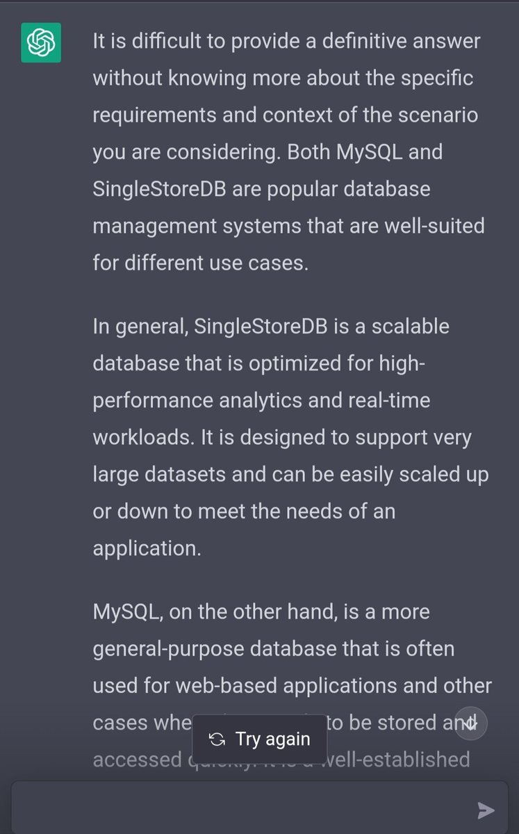 Annevigoss's tweet image. #MySQL and #SingleStoreDB

#ChatGPT