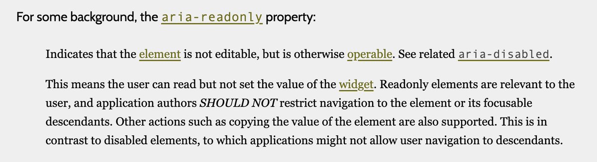 A11Y for Developers ๐จโ๐ป โ๐ป โฟ (@a11yfordevs) on Twitter photo Another great #a11y by <a href="/aardrian/">Adrian Roselli (no blue check) ๐ฏ</a>
adrianroselli.com/2022/11/brief-โฆ
All about aria readonly support Another great #a11y by <a href="/aardrian/">Adrian Roselli (no blue check) ๐ฏ</a>
adrianroselli.com/2022/11/brief-โฆ
All about aria readonly support
