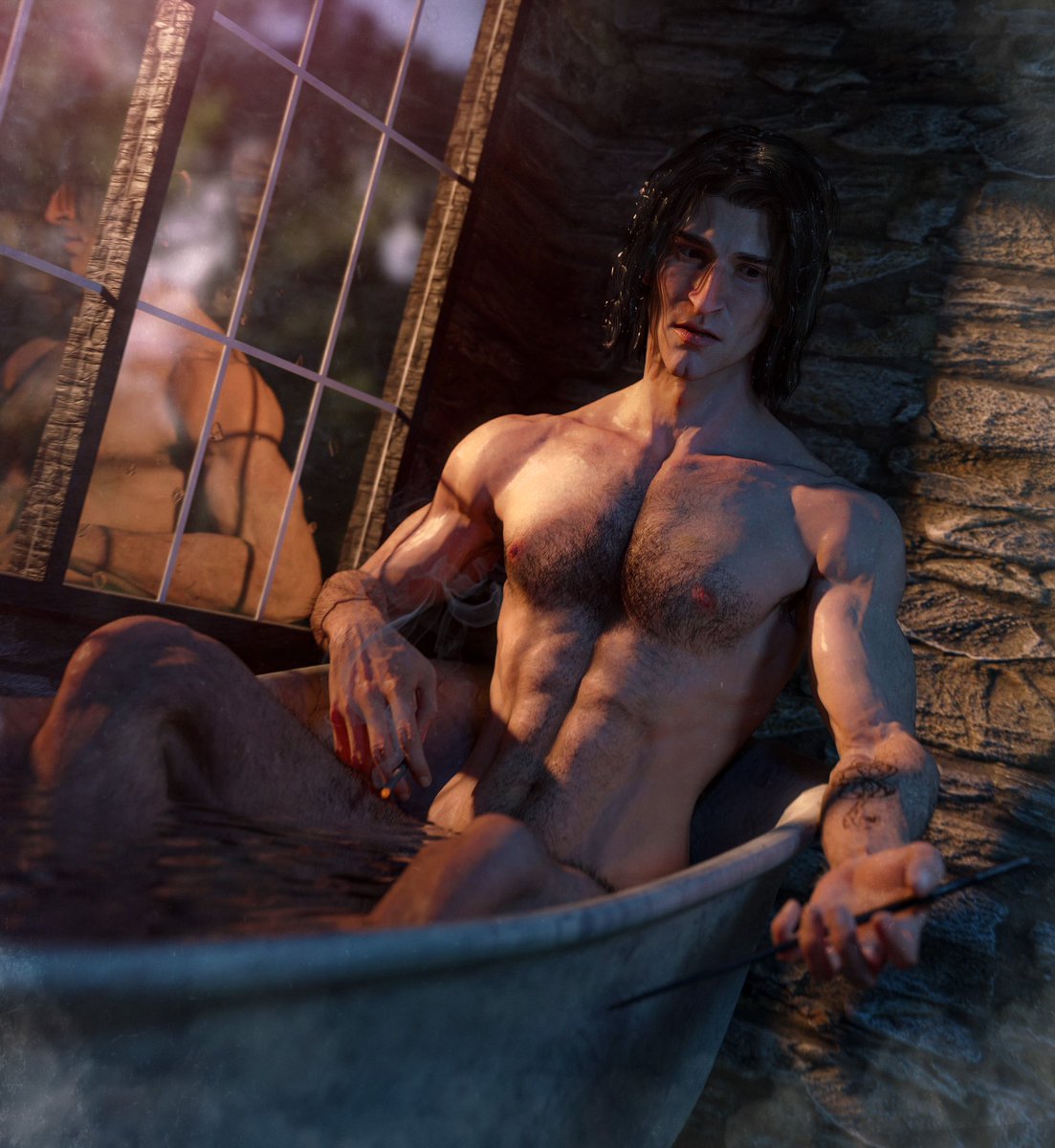 Remade my older render with the current model and better lighting, so now we have more of ‘sad Severus looking at his Mark’ content 

<a href="/aurus_3d/">aurus</a> 

#severussnape #harrypotter