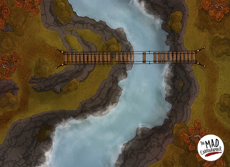 themadcarto's tweet photo. The river's current looks strong. So be wary of that rickety looking bridge.. Cross with care https://t.co/OWUvvB6OxB