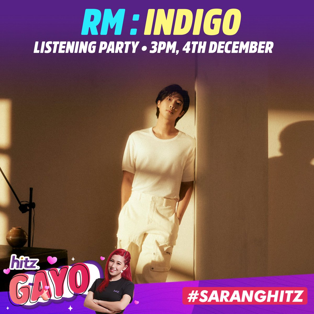 hitzdotmy's tweet photo. Attention #Joonation! 📣 @calistaleahliew’s giving you all things #RM with a listening party for his new album #INDIGO on #HITZGayo ✨ Tune in at 3PM for everything you love about your bias! ❤ #KimNamjoon #Namjoon #BTS https://t.co/eiE7tBE86V
