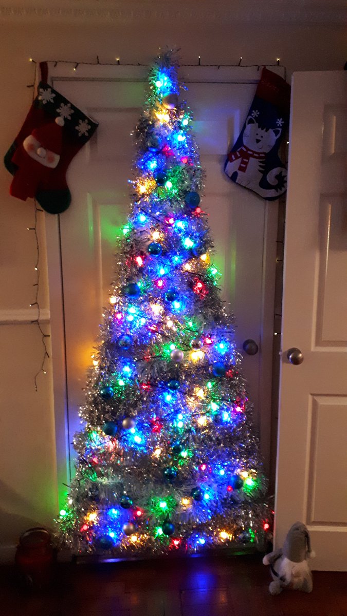 Our flat pack door Xmas tree finally decorated. Hopefully it'll be cat proof 😉