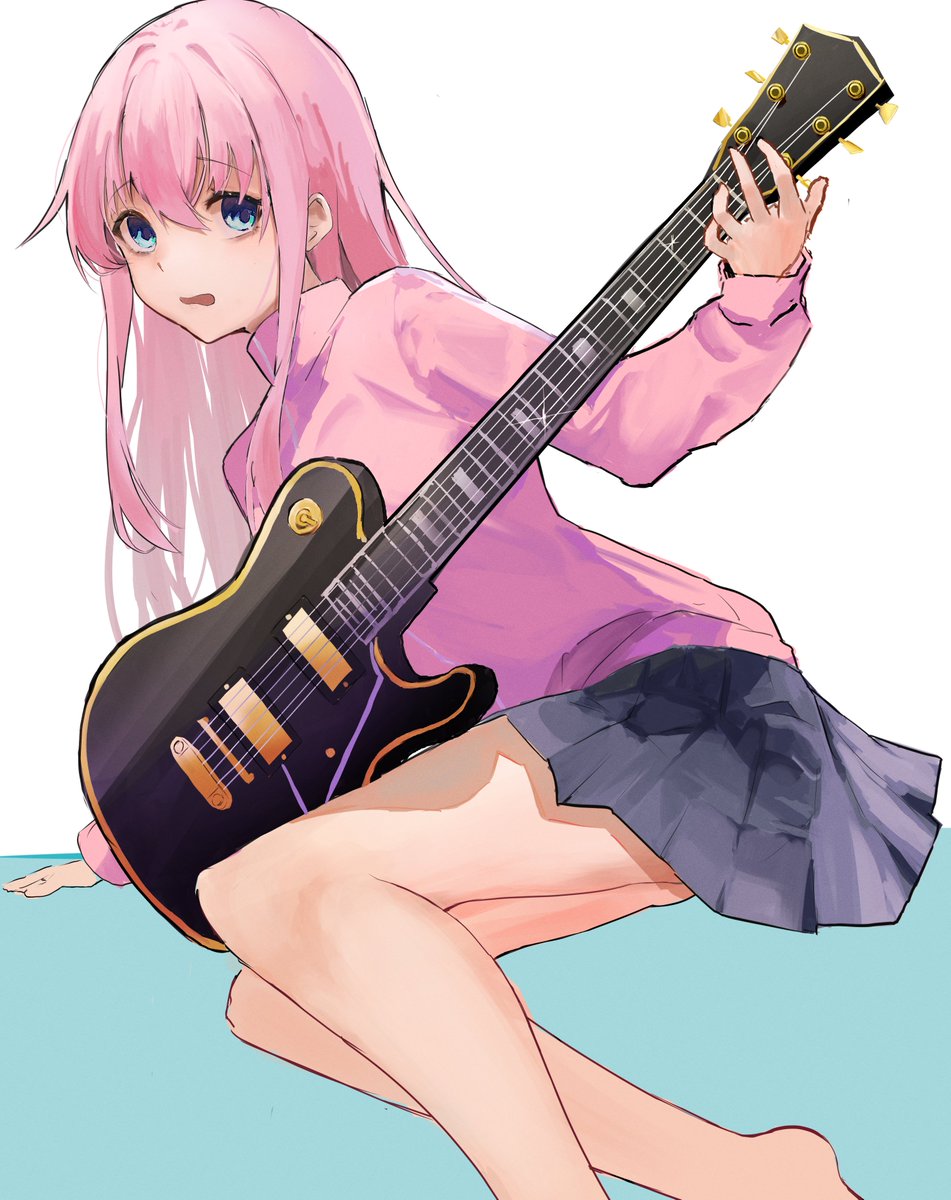 gotou hitori 1girl solo instrument pink hair skirt long hair pink jacket  illustration images