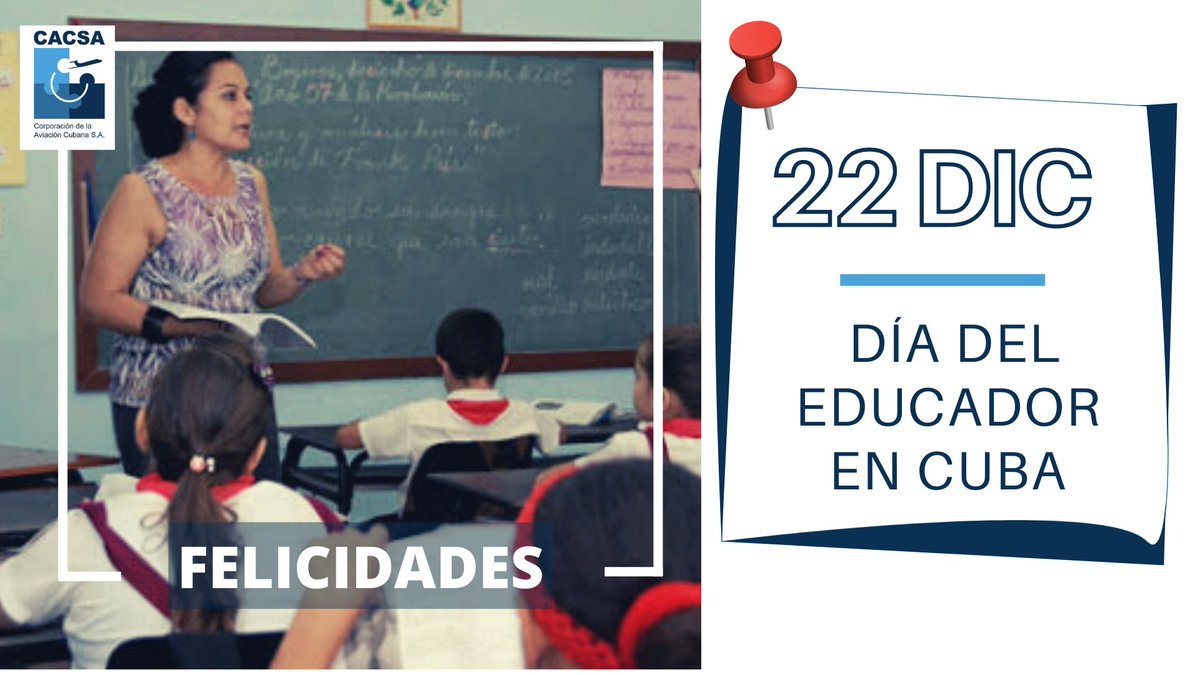 Desde la #AviaciónCubana ✈️🇨🇺felicitamos a los Educadores👩‍🏫, esos que fomentan con amor y compromiso una enseñanza en valores y que son los forjadores de las nuevas generaciones de cubanos y cubanas. ¡Muchas gracias por su abnegada labor, Maestros!
.
.
#DiaDelEducador #Cuba 🇨🇺
