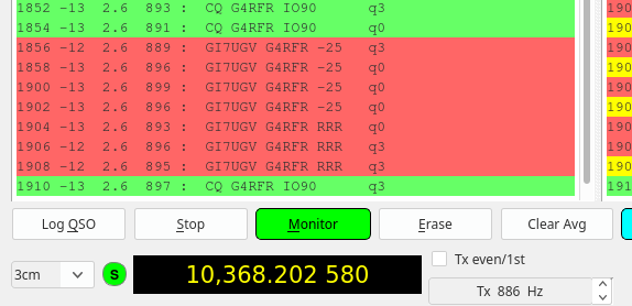 gi7ugv's tweet photo. Thanks @FRARSG4RFR for first microwave EME contact. 3cm with 1.2m dish and 10w, well happy, didn’t honestly think my taped on /p setup would go! #ghzbands https://t.co/mJqlhuG6yZ