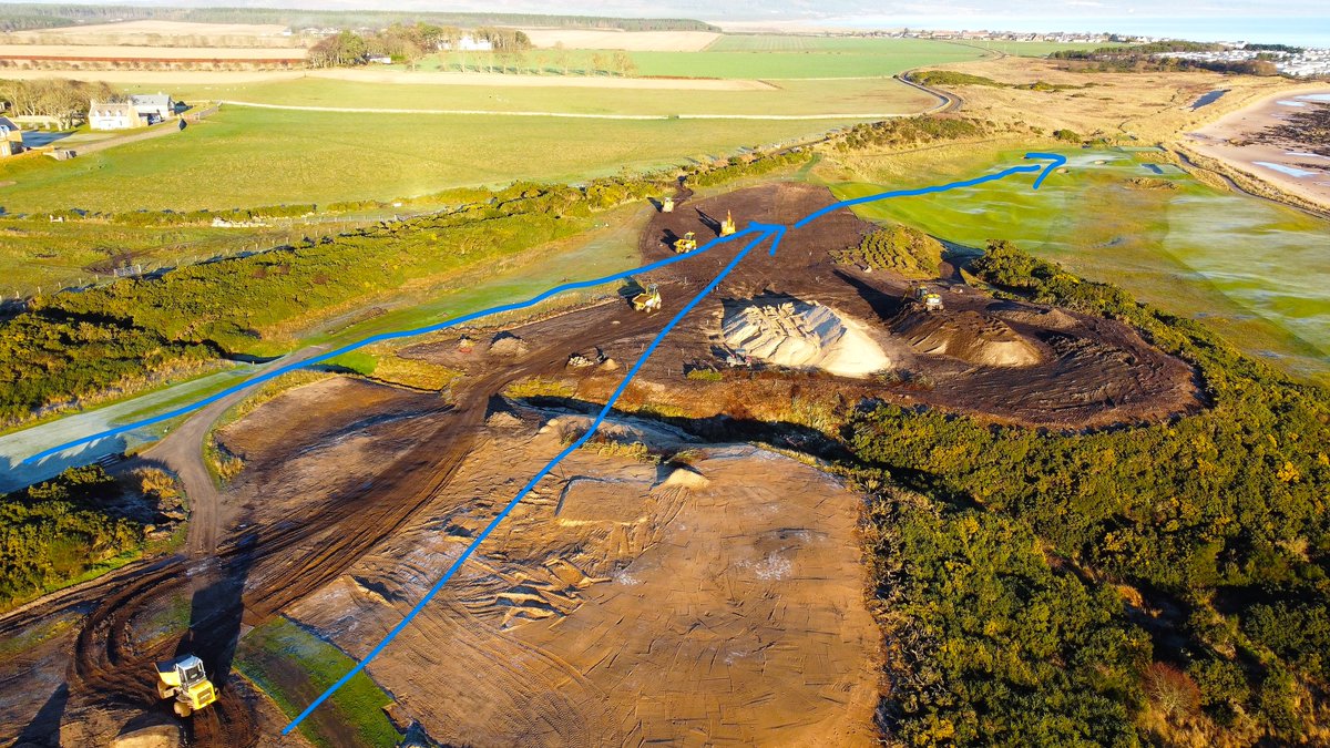 Realignment of 8th on <a href="/RoyalDornochGC/">Royal Dornoch</a> . New fairway will  skirt top of ridge (right hand line) rather than follow old railway line (left hand line). Then over ridge and down to same green. New hole 423 yards long from yellow tee  Better view, more challenging. Opening Apr 2023.