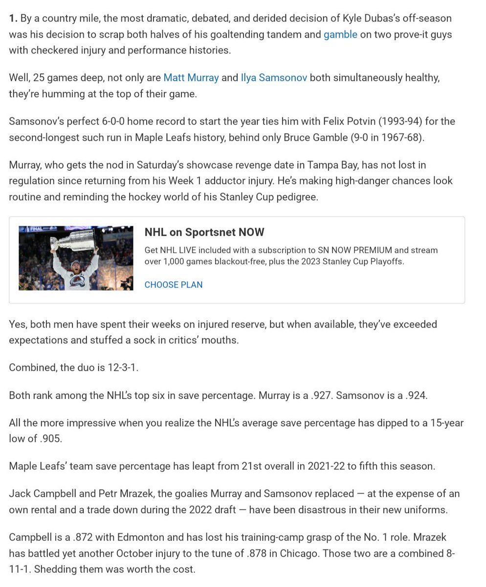 Fair to say that Jack Campbell could get <a href="/EdmontonOilers/">Edmonton Oilers</a> GM Hollands in hot 'Soup' for signing him long term unless he somehow finds game? To be fair to Jack, he's never been a legit starter in the league and he's now 30 years old. Shrewd move by Dubas to be sure.

#LetsGoOilers