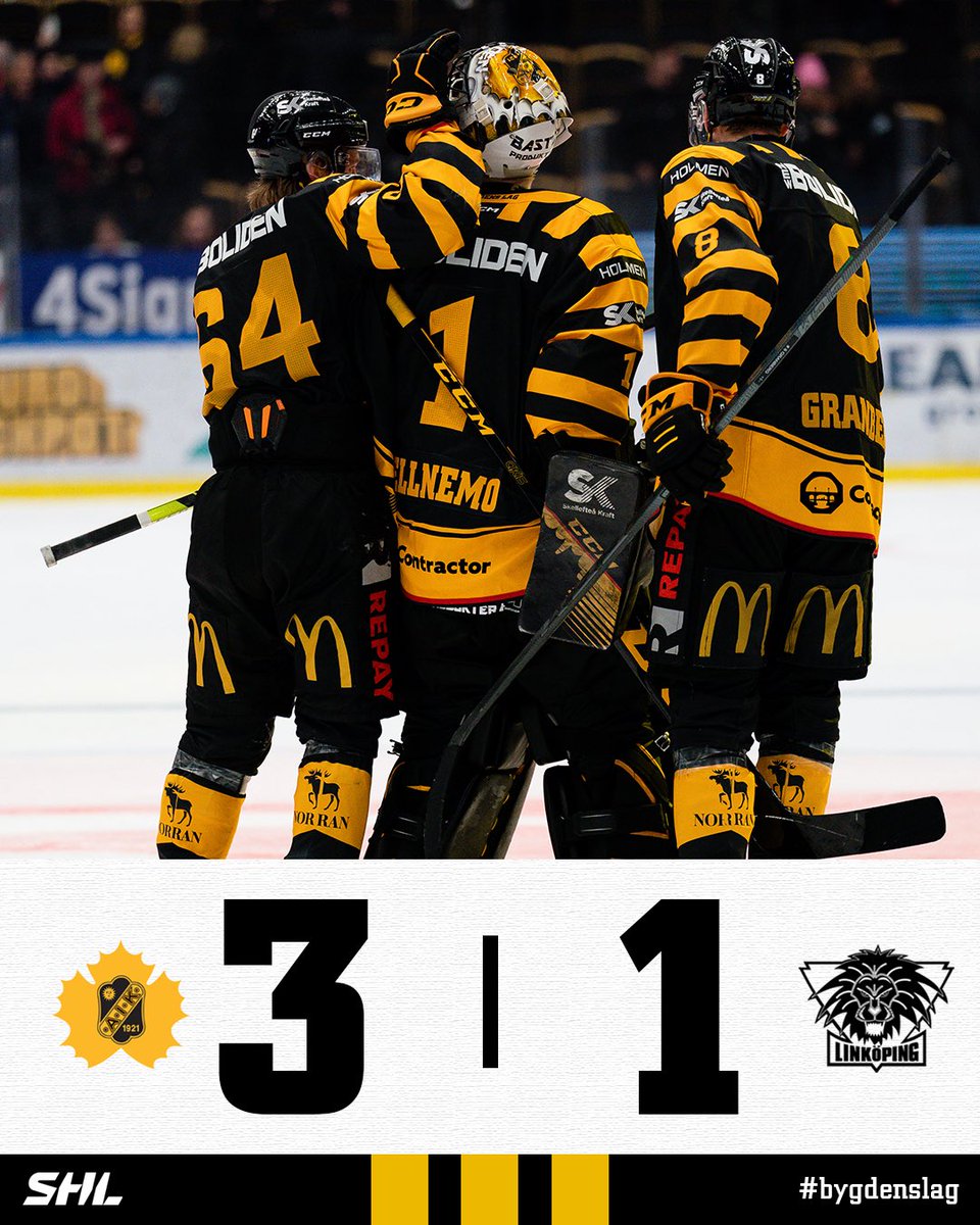 ☕️🍪 10 RAKA!

Vi spelar hem tredje vinsten denna vecka och tre nya poäng mot Linköping. Wingerli och Kühnhackl spelar fram varandra till varsitt mål och Wingerli sätter spiken i kistan med 3-1. Hellnemo står återigen för en imponerande insats!👏🏼

Tack till alla på plats!🖤💛