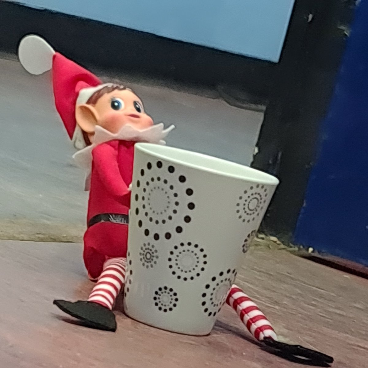 Day 3) Elf, Elf, Elf, can he not see! The mug he has captured is infact ma'am tea! Silly little Elf, what was he thinking? It is well known that officers must always be drinking (caffeine). Now, he has fallen out with the OC. We wonder what his punishment will be!
