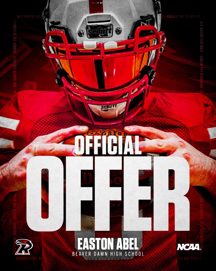EastonAbel's tweet photo. I am super excited to announce that I have received an offer last night from @RiponRedHawkFB. I would like to thank @CoachMSchmitt and the rest of the Ripon coaching staff for their time and effort’s. #GoRedHawks https://t.co/pYYgOv85lK