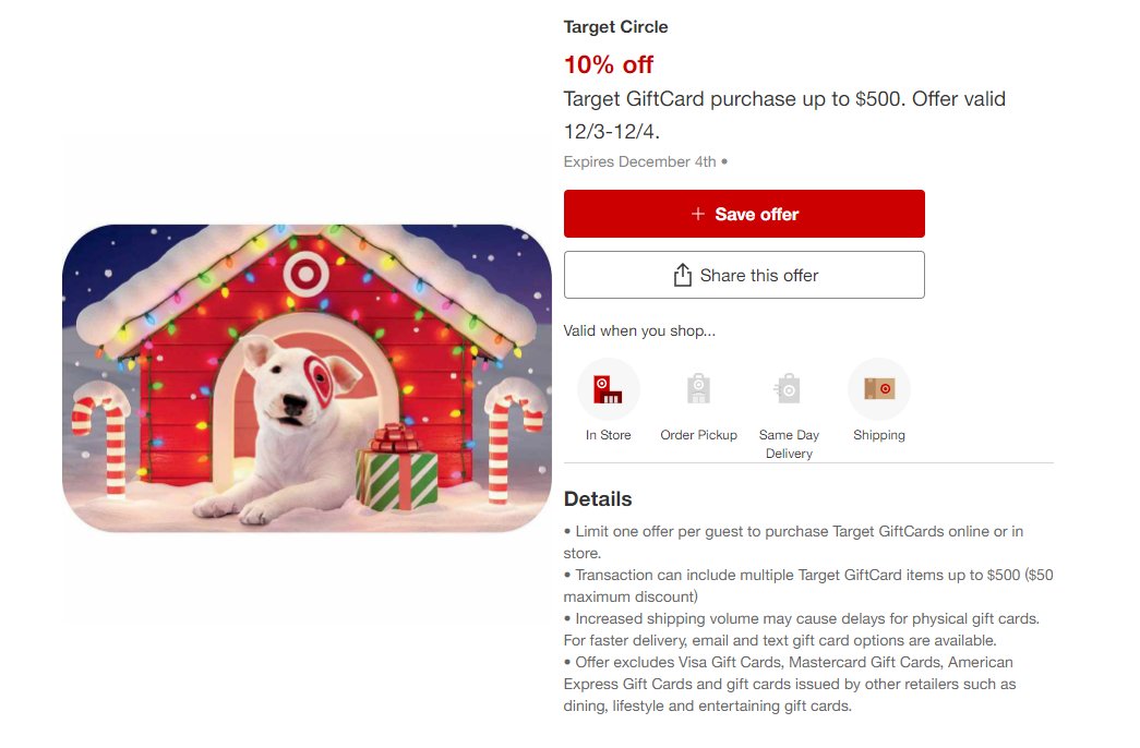 Wario64 on Twitter "10 off Target Gift Card purchase up to 500 (max