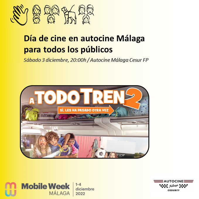 🔊 Os recordamos que hoy #sábado, a partir de las 19:30h, os esperamos en <a href="/AutocineMalaga/">Autocine Málaga CesurFP</a> para disfrutar del #estreno de la película #ATodoTren2 🎬👩‍🦰 en el marco de la #mWeekMalaga22.
💻 Inscripción gratuita aquí 👉 docs.google.com/forms/d/e/1FAI…