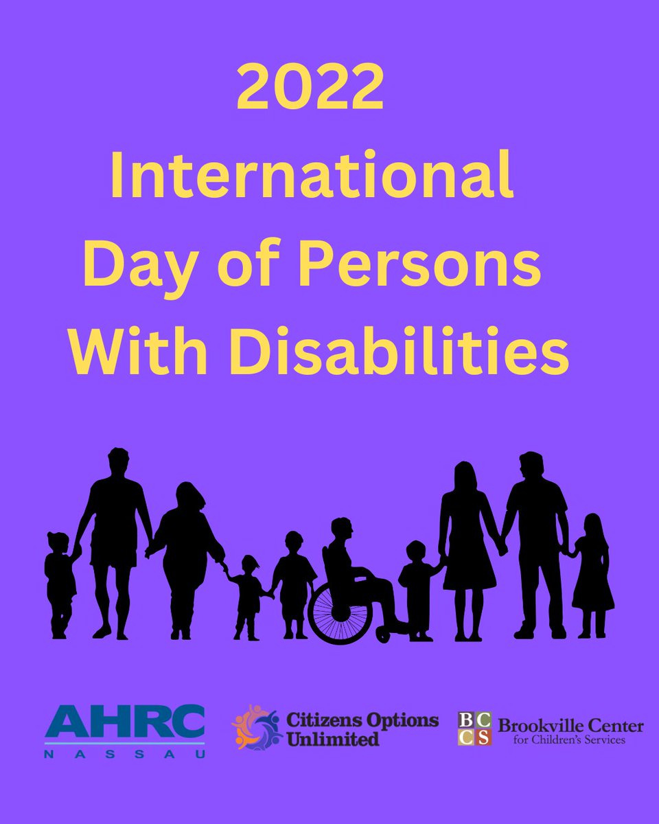 AHRCNassau's tweet photo. Today is the International Day of Persons with Disabilities, a day of awareness & advocacy advancing increased inclusion around the world. Working together, let's create a more equitable for all #IDPwD #IDPWD2022 #UpdateSSI, #FundMFP #StopTheShock #LivingResources #NYNeedsDSPs https://t.co/QfnNPVFOuB