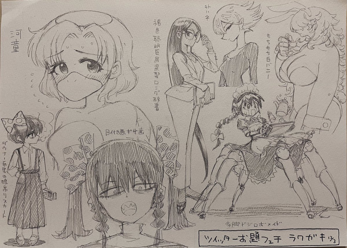 ツイッターでフェチ系のお題をもらって落書きしましたー。ギザ歯、ロボのリクエストが多かった気がする。 