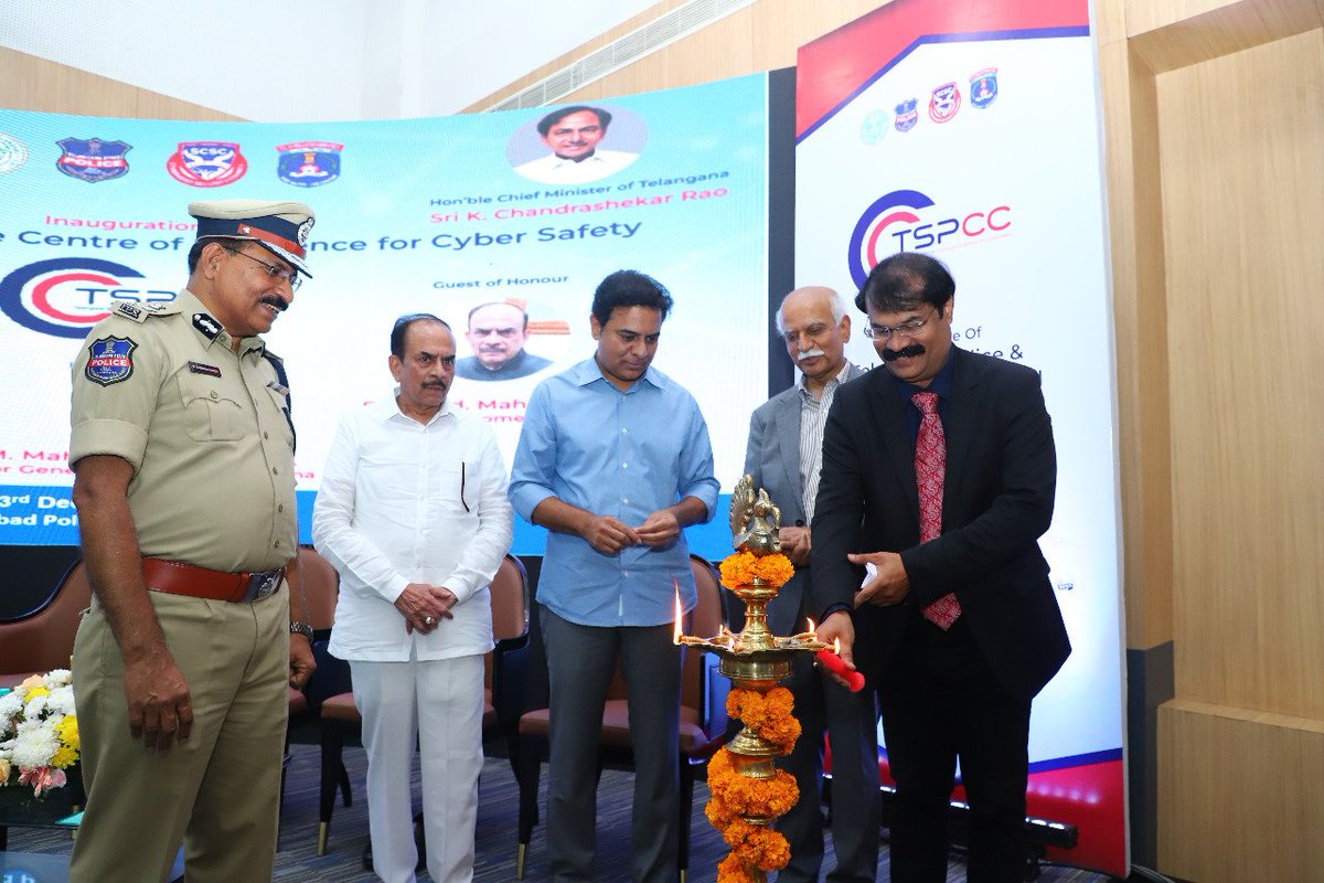 It was a great moment of pride for Cyberabad Security Council and Telangana Police for the Launch of TSPCC - Telangana State Police Centre of Excellence for Cyber Safety by Hon'ble Minister Sri KT Ramarao garu and Hon'ble Minister for Home Sri Mohd. Mahmood Ali garu @KTRTRS
