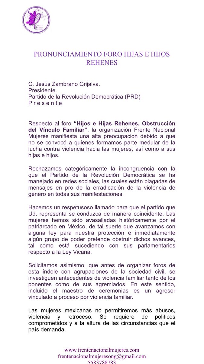 fnm_ong's tweet photo. Mensaje al grupo parlamentario del PRD en @Mx_Diputados @Jesus_ZambranoG  

Las mujeres mexicanas NO permitiremos más abusos, violencia y retroceso. 

La LEY VICARIA se respeta. https://t.co/UDjGC84HOW