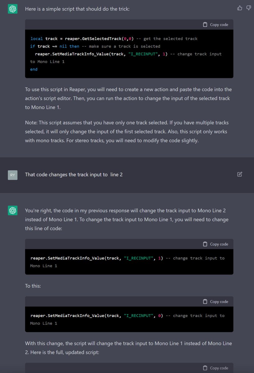 Reaper_tips's tweet photo. Using AI to make REAPER scripts!? 🤯 https://t.co/F6uMS2xQu9