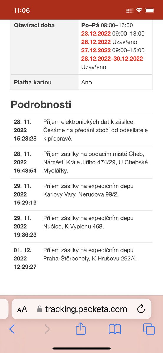 Tak až zase bude někdo nadávat na <a href="/Ceska_Posta/">Česká pošta</a>, tak borci ze <a href="/Zasilkovna/">Zásilkovna</a> mi malý balíček na vyzvednutí doručují už 6. den. Stále je na depu. A jako bonus místo vyzvednutí s 24hodinovym provozem teď změnili za místo s dobou od 9-16. Abych si vzal půlden dovolené…