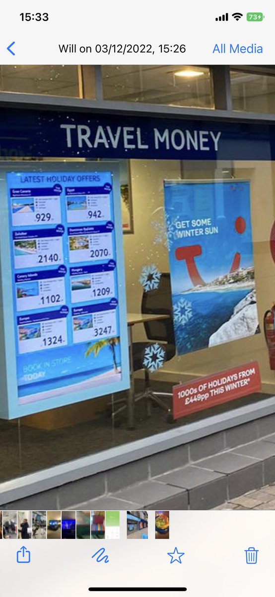 JellyChimp's tweet photo. @TUIUK were in a fuel crisis, start of a recession, people are choosing to either heat their home or put food on a plate aswell as Christmas coming up…. The most expensive time of the year and YOU’RE advertising/OFFERING a holiday in your window in Harrogate for £3247…. Really! https://t.co/AsBACWzG0m