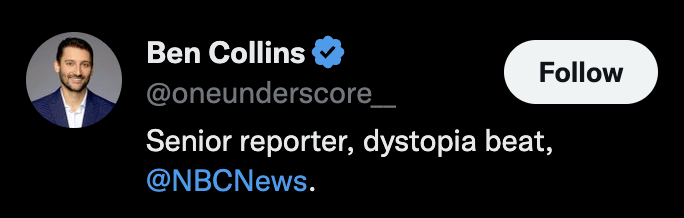 eezis's tweet photo. @oneunderscore__ A 'journalist' acting as an apologist while covering the "dystopia beat" . . . people may drown in the irony. https://t.co/BTe5Qbr4jY